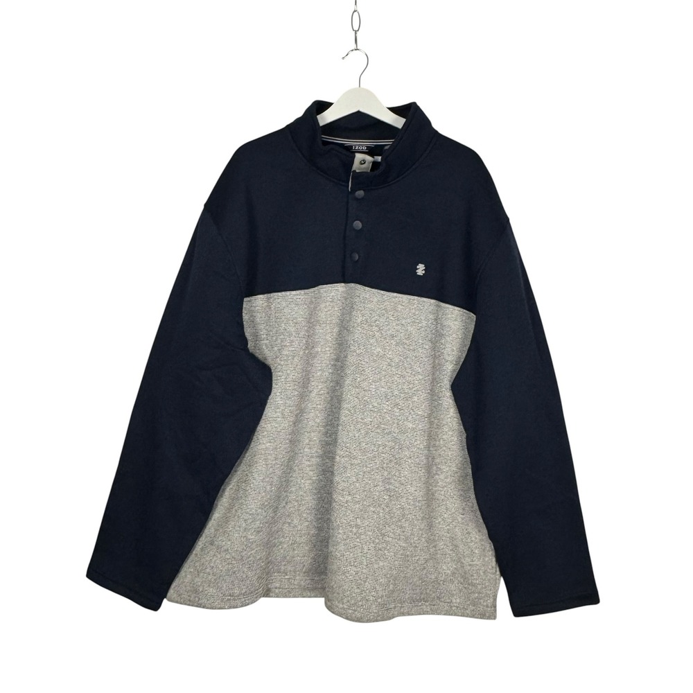 IZOD Pullover 3XLT Navy Grey Colorblock Snap Mock Neck Gorpcore Dadcore Classic - Picture 2 of 8